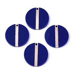 Полуночно-синий Подвески из смолы и дерева, плоско-круглые, темно-синий, 28.1x3.8 мм, отверстие : 2 мм