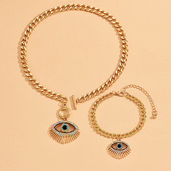 Золотистый Комплекты браслетов и ожерелий из сплава со стразами, злые глаза, золотые, ожерелья: 17.91 дюйм (45.5 см)