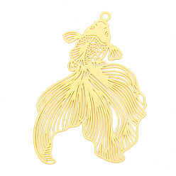 Настоящее золото 18K Латунные филигранные подвески, гравированные металлические украшения, без кадмия, без никеля и без свинца, золотая рыбка, реальный 18 k позолоченный, 68x43x0.3 мм, отверстие : 2.2 мм