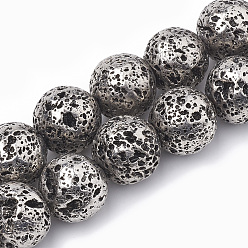 Platin beschichtet Galvanisierte natürliche Lavasteinperlenstränge, Runde, Platin beschichtet, 19~21 mm, Bohrung: 1~1.8 mm, ca. 20 Stk. / Strang, 15.35 Zoll