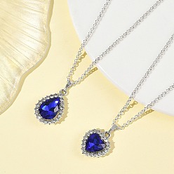 Blue 2Pcs 2 Styles Alloy Glass Teardrop Heart Pendant 304 Stainless Steel Rolo Chain Necklaces for Women, Silver Color Plated, Blue, 16.54 inch(42cm), 1pc/style