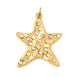 Кристалл 304 из нержавеющей стали горный хрусталь подвески, прелести морская звезда, ионное покрытие (ip), реальный 18 k позолоченный, с целью перехода в кольце, кристалл, 20x16.5x2.5 мм, отверстие : 2.5 мм