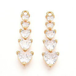Сердце Латунные микро проложить кубического циркония подвески, долговечный, без никеля , реальный 18 k позолоченный, сердце, 25.5x7.5x3.5 мм, отверстие : 1.4 мм