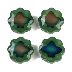 Морско-зеленый Двухцветные стеклянные бусины для настроения, чувствительные к температуре бусины, меняющие цвет, цветок, цвета морской волны, 12x12x5 мм, отверстие : 1.2 мм