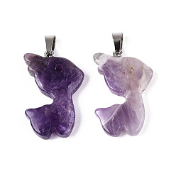 Аметист Подвески из натурального аметиста , подвески в виде рождественских оленей с дужками из нержавеющей стали, цвет нержавеющей стали, 33x22x6~7 мм, отверстие : 3~4x7.5~8 мм