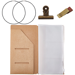 Mixed Color Traveler Notebook Accessories, Include Nylon Elastic Ropes, Brass Ticket Holder, Iron Binder Clip, Kraft Paper Card Holder and Rectangle PVC File Pockets, Mixed Color, 210x230x2mm