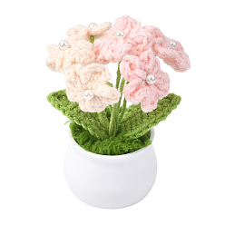 Розовый 1 шт. вязаные вручную комнатные растения в горшках, вязаные крючком цветы, незабудка, с пластиковой вазой, туманная роза, 90x65x108 мм