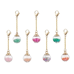 (52) Непрозрачная лаванда Круглые прозрачные стеклянные бутылки подвесные украшения, с железными кабельными цепями и 304 застежками из лобстера из нержавеющей стали, разноцветные, 60 мм
