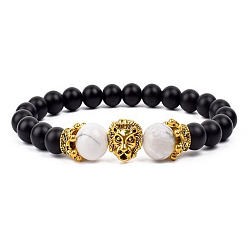 Золотой Браслеты из натуральных матовых круглых бусин, синтетические бусины из говлита и сплава с тигровыми подвесками для мужчин и женщин, золотые