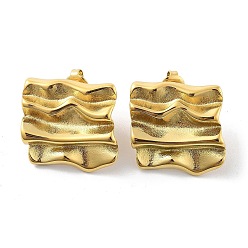 Real 14K Gold Plated Ion Plating(IP) 304 Stainless Steel Stud Earrings, Twist Square, Real 14K Gold Plated, 21x22.5mm