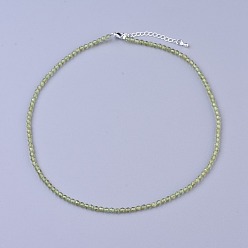 Peridot Natural Peridot Beaded Necklaces, with Brass Lobster Claw Clasps, Faceted Round Beads, 16.5 inch~16.7 inch(42~42.5cm)x3~3.5mm