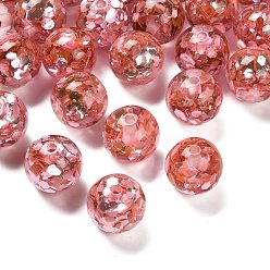 Помидор Прозрачная смола с пайетками, круглые, граненые, помидор, 16 мм, отверстие : 2 мм