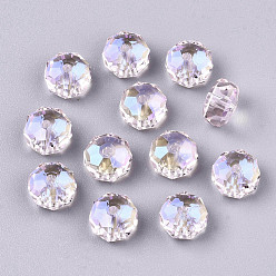 Pink Прозрачные стеклянные шарики k 9, граненые, с покрытием AB цвета, плоско-круглые, розовые, 8x5 мм, отверстие : 1.2 мм