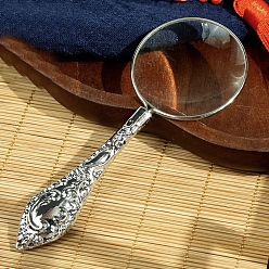 Платина Винтажное ретро портативное увеличительное стекло, металлическая ручка с тиснением, для чтения, платина, 12.5 см