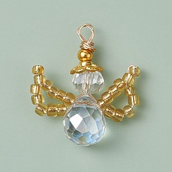 Прозрачный Стеклянные подвески из бисера, ангел, прозрачные, 22.5x19x8 мм, отверстие : 1.8 мм