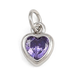 Платина Латунь с кубическим цирконием подвеской, сердце прелести, с целью перехода в кольце, стойки покрытие, долговечный, без свинца и без кадмия, платина, 9.5x7x3 мм, отверстие : 3.5 мм