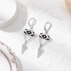 Белый Серьги-гвоздики с застежкой-молнией из латунного стекла с треугольным глазом, платина, белые, 57x18.5 мм