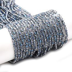 со Синим Покрытием Прозрачные стеклянные бусины гальваническим пряди, с половиным покрытием, граненые круглые, с покрытием синим, 3x2.5 мм, отверстие : 0.7 мм, около 130~135 шт / нитка, 12.99~14.17 дюйм (33~36 см)