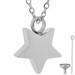 Stainless Steel Color 1Pc Stainless Steel Star Urn Ashes Pendant Cable Chain Necklaces, with 1 Bag 304 Stainless Steel Mini Funnel, Stainless Steel Color, 17.99 inch(45.7cm)