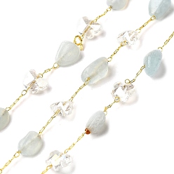 Аквамарин Цепочки из натуральных аквамариновых бусин ручной работы с самородками, пайки, с бусинами из стекла в форме бабочек и фурнитурой из латуни с покрытием из стойки, долговечный, без свинца и без кадмия, с катушкой, реальный 18 k позолоченный, 7~13x4.5~8x4~7 мм