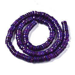 Indigo Natural Freshwater Shell Beads Strands, Dyed, Flat Round/Disc, Heishi Beads, Indigo, 6x6x1~2.5mm, Hole: 1mm, about 201~208pcs/strand, 15.20~15.43 inch(38.6~39.2cm)