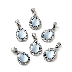 Real Platinum Plated Brass Micro Pave Clear Cubic Zirconia Teardrop Charms, with Resin, Real Platinum Plated, 14.5x10x5mm, Hole: 4.5x2.5mm