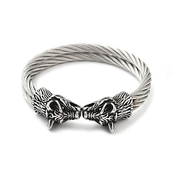 Античное Серебро Мужские браслеты-манжеты viking 304 с открытыми манжетами из нержавеющей стали, волк, античное серебро, 1-1/4 дюйм (3.25 см), внутренний диаметр: 2-3/8 дюйм (5.95 см)
