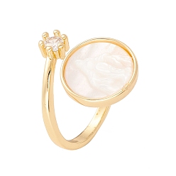 Настоящее золото 18K Плоское круглое открытое кольцо-манжета в виде ракушки с прозрачным кубическим цирконием, украшения из латуни для женщин, без кадмия и без свинца, реальный 18 k позолоченный, размер США 7 3/4 (17.9 мм), 2 мм