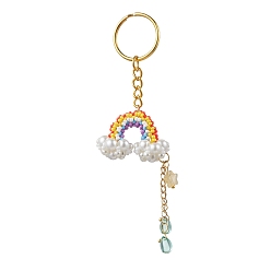 Золотой Радужные стеклянные подвесные украшения ручной работы, с 304 открытыми кольцами из нержавеющей стали для брелка, кошелек, украшение для рюкзака, золотые, 118 мм