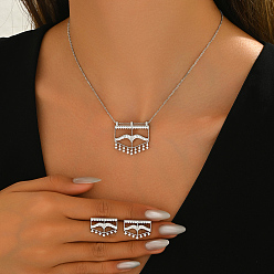 Платина Модные комплекты серег и ожерелий из латуни с микропаве из кубических цирконий геометрической формы для женщин, платина