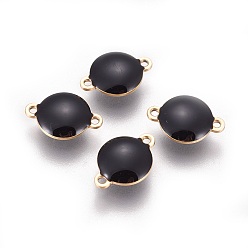 Черный Ионное покрытие (ip) 304 эмалированные соединители из нержавеющей стали, эмалированные блестки, плоско-круглые, золотые, чёрные, 14.5x10x4.5 мм, отверстие : 1.4 мм