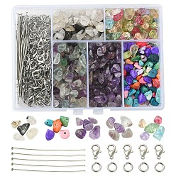 Mixed Stone DIY Gemstone Keychain Making Kit, Including Natural & Synthetic Mixed Stone Chips & Glass Beads, Alloy Clasps, 304 Stainless Steel Flat Head Pins