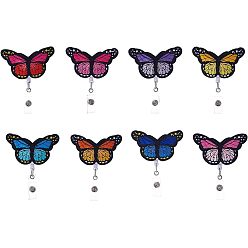 Mixed Color 8Pcs 8 Color Polyester Butterfly Badge Reel, Retractable Badge Holder, with Iron Alligator Clip, Lightweight & Easy Retracting, Mixed Color, 128x80x15.5mm, 1pc/color