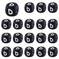 Letter D 20Pcs Black Cube Letter Silicone Beads 12x12x12mm Square Dice Alphabet Beads with 2mm Hole Spacer Loose Letter Beads for Bracelet Necklace Jewelry Making, Letter.D, 12mm, Hole: 2mm