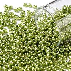 Темный Хаки 8/0 стакан бисер, стиль цвета металлик, круглые, Темный хаки, 8/0, 3 мм, отверстие : 1 мм, Около 10000 шт / фунт