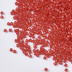 Rouge 11/0 note une perle de graines de verre, cylindre, taille uniforme des billes, cuisson des peintures, rouge, environ 1.5x1 mm, Trou: 0.5mm, environ 20000 pcs / sachet 