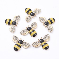 Yellow Alloy Enamel Cabochons, with Crystal Rhinestone, Bee, Light Gold, Yellow, 16x24x4mm