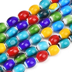 Разноцветный Стекло ручной работы тысячецветник бисера, шевронные бусины, овальные, красочный, 13~14x10~11 мм, отверстие : 1 мм, около 28 шт / нитка, 145.67'' (370 см)