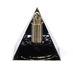 Обсидиан Генераторы энергии смолы оргонитовой пирамиды, рейки натуральные обсидиановые чипсы и 304 проволока из нержавеющей стали внутри, для украшения рабочего стола домашнего офиса, 59~60x59~60x59~60 мм
