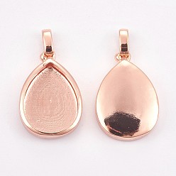 Розовое Золото Сеттинги для кулона (кабошонов), латунь , чашки безель с краями, долговечный, слеза, розовое золото , лоток : 16x12 мм, 21x14x4 мм, отверстие : 1.8x2.5 мм