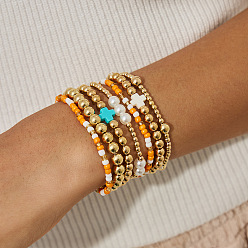 Cross 7шт. 7 стильные эластичные браслеты из искусственного жемчуга и акриловых бусин, изготовленные из пластика и CCB, для женщин, крестик, 7.09 дюйм (18 см)