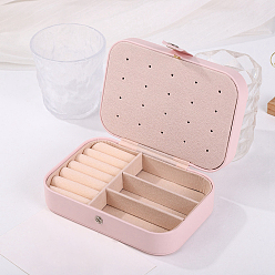 Pink Прямоугольная коробка для хранения ювелирных изделий из искусственной кожи с ворсом и кнопкой-кнопкой, дорожный портативный футляр для ювелирных изделий, для ожерелья, Кольца, серьги и подвески, розовые, 16x11.5x5.5 см