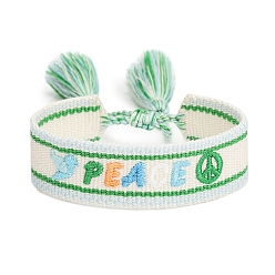 Зеленый Браслеты из полиэфирного шнура на тему Дня святого Валентина, с кисточкой, слово счастливое, зелёные, внутренний диаметр: 2-3/8 дюйм (6 см)