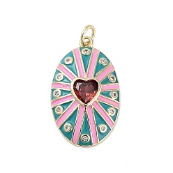 Темно-Голубой Покрытие стойки латунь микропаве прозрачные подвески из кубического циркония, с эмалью, долговечный, без свинца и без кадмия, овал с сердечками, глубокое синее небо, 26x16x4 мм, отверстие : 3.5 мм