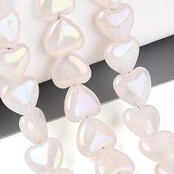 с с Покрытием AB Цветов  Гальванизировать природный кристалл кварца бусы пряди, сердце, с покрытием AB цвета, 9~10x10x4.5~5 мм, отверстие : 1~1.2 мм, около 38~39 шт / нитка, 12.99~13.39'' (33~34 см)