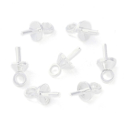 Посеребрённый Медные залоги, держатели чашки, за половину пробурено бисера, 925 серебро покрытием, 7.5x4x4 мм, отверстие : 1.6 мм, штифты : 0.5 мм