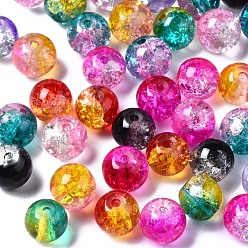 Mixed Color Transparent Crackle Baking Paint Glass Beads, Round, Mixed Color, 8~8.5x7~7.5mm, Hole: 1.2~1.6mm