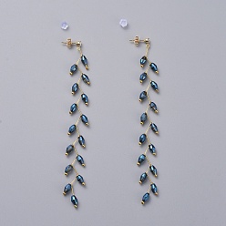 Синий Серьги-гвоздики из стекла с галькой, с латунными серьгами-гвоздиками из циркония и шаровыми головками, латунные и пластиковые ушные гайки, спинки для сережек и пластиковые сумки на молнии, реальный 18 k позолоченный, синие, 115 мм, штифты : 0.7 мм