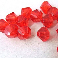 Красный Граненый Bicone прозрачные акриловые бусины, окрашенные, красные, 8 мм, отверстие : 1 мм, Около 2800 шт / 500 г