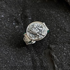 Antique Silver Zinc Alloy Cuff Open Rings, Flat Round with Zakiram, Antique Silver, 15~20mm